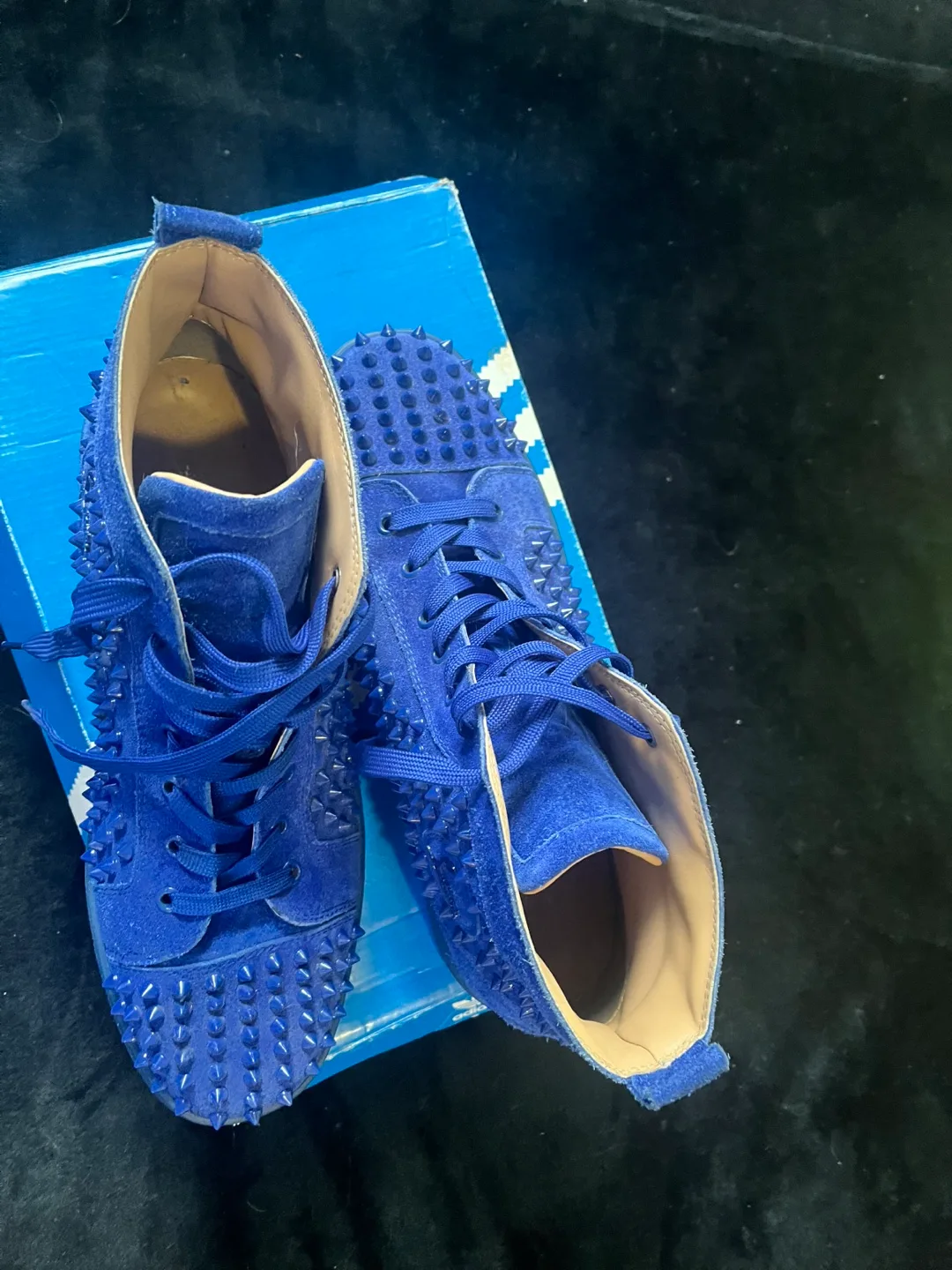 Christian Louboutin Blue Spiked High Top Sneakers image indicator(2)