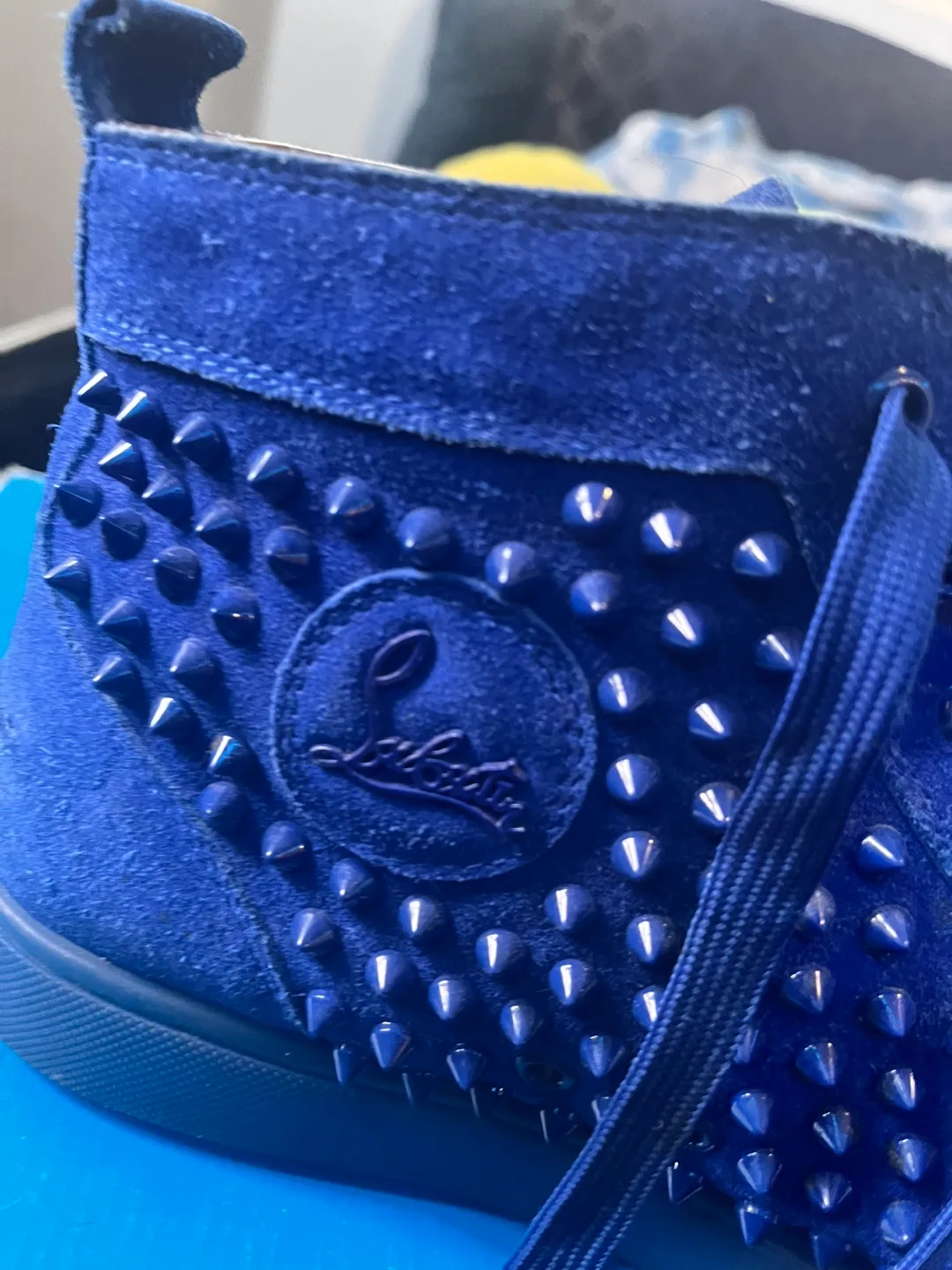 Christian Louboutin Blue Spiked High Top Sneakers image indicator(3)