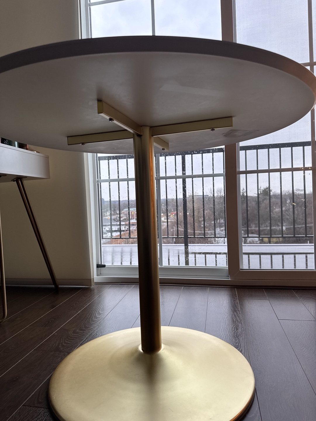 Round White Dining Table with Gold Base - photo 4