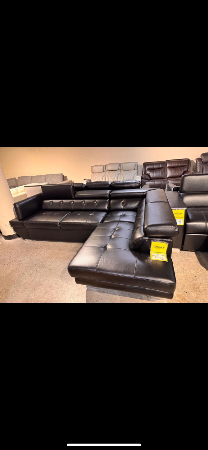 Black Leather Sectional Sofa - photo 2