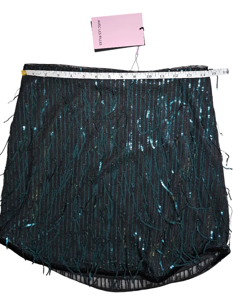 Avec Les Filles Green Teal Sequined Fringe Mini Skirt image indicator(8)