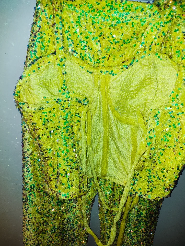 yellow with lime green Sequin Corset and Pants Set image indicator(2)