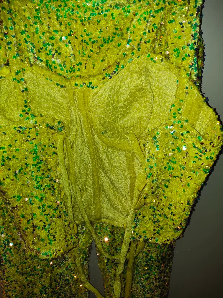 yellow with lime green Sequin Corset and Pants Set image indicator(3)