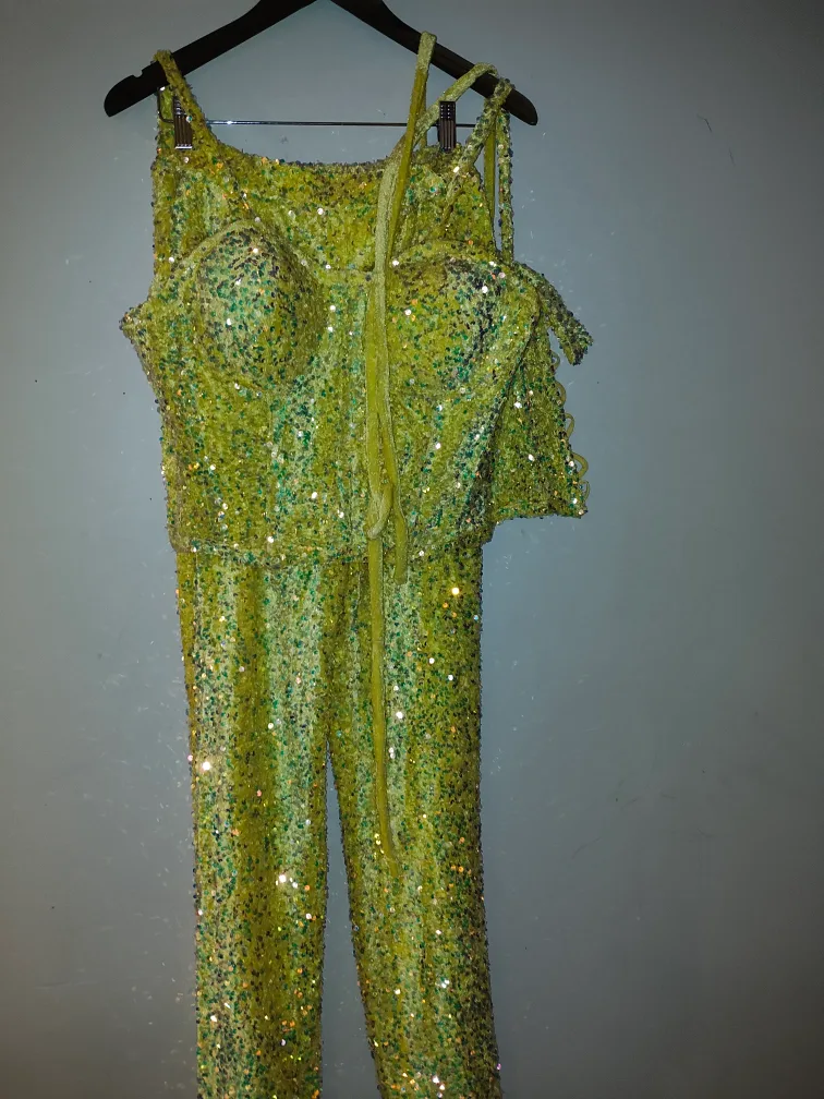 yellow with lime green Sequin Corset and Pants Set image indicator(5)