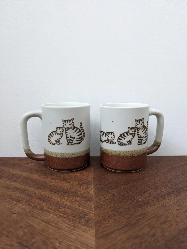 Set of 2 Vintage Tabby Cat Mugs by Otagiri thumbnail