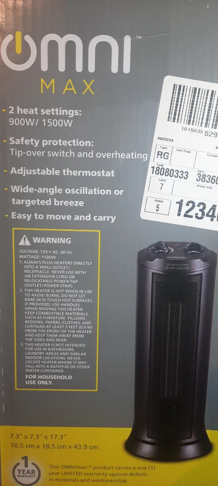 Brand New Sealed OmniMax 17" Ceramic Tower Heater image indicator(3)