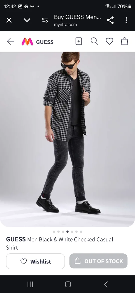 GUESS Men's Black and White Plaid Button Up Shirt thumbnail