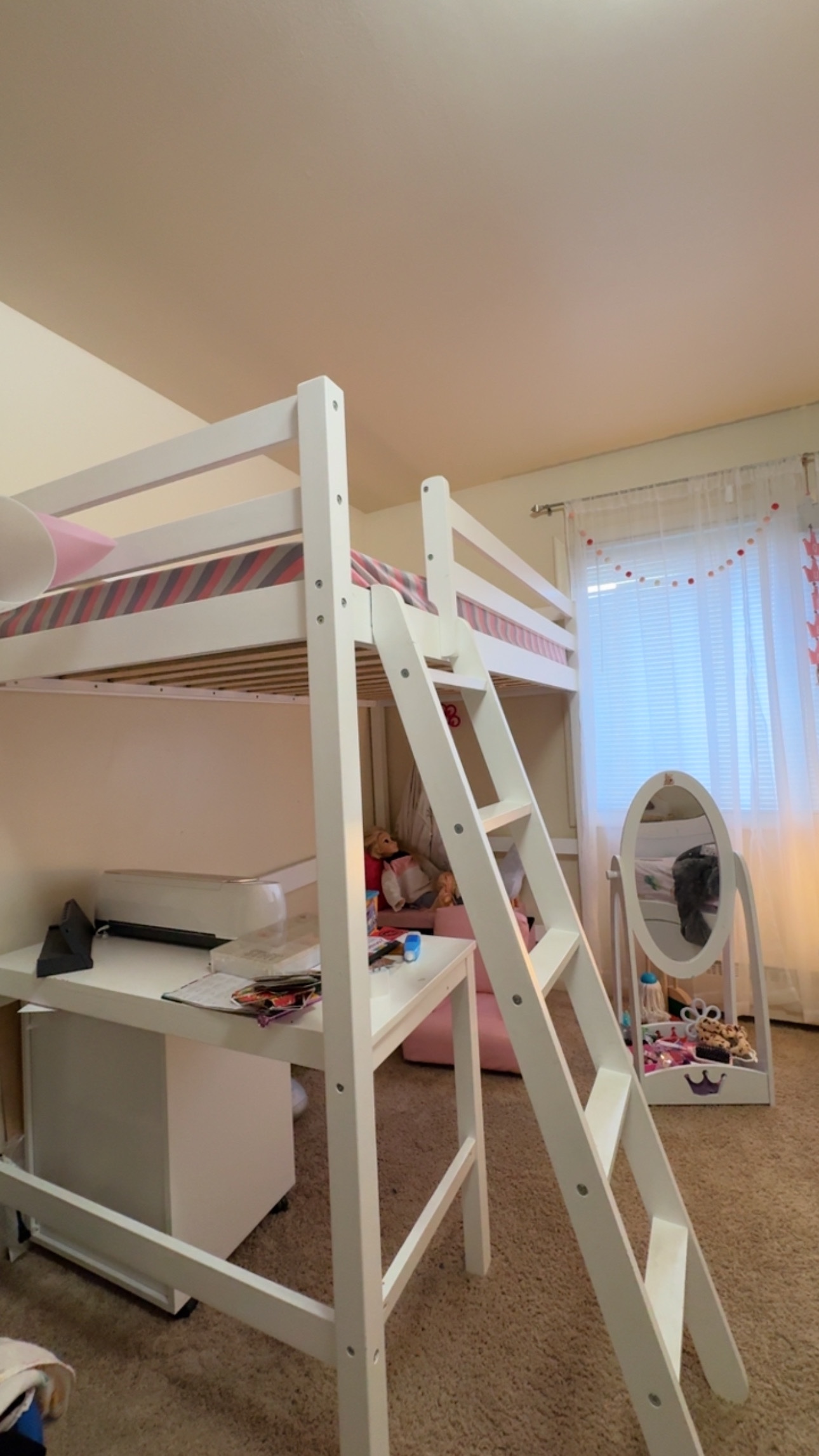 White Loft Bed with Desk + 6” twin spring mattress - photo 2