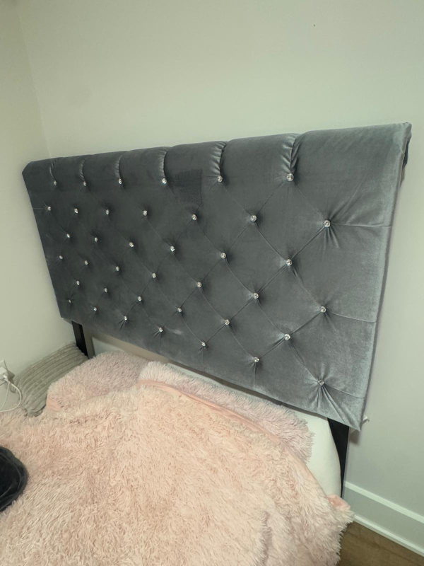 Grey Velvet Headboard with Rhinestones