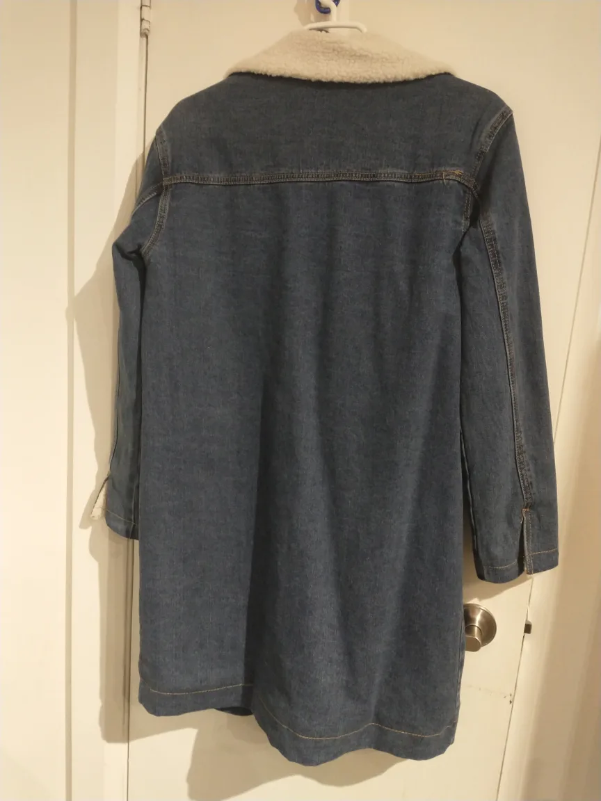 Long denim jacket with fleece lining image indicator(2)