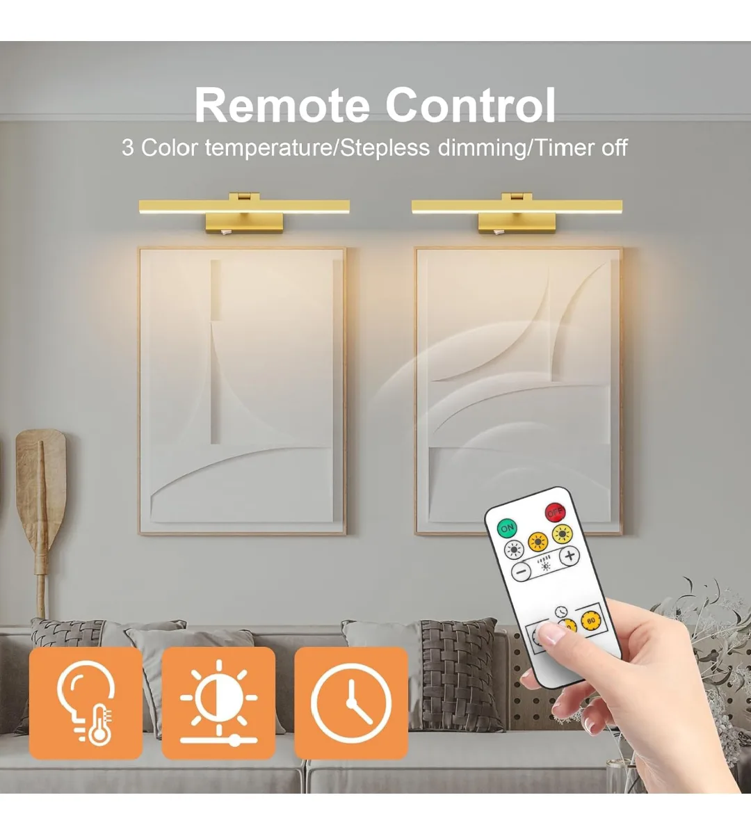 Gold Picture Light with Remote, USB Rechargeable image indicator(4)