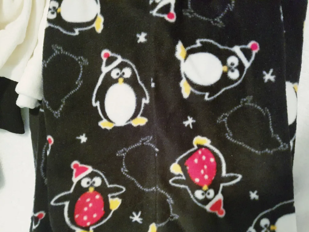 NEW Adult Penguin 2 piece fleece hooded pjs image indicator(3)