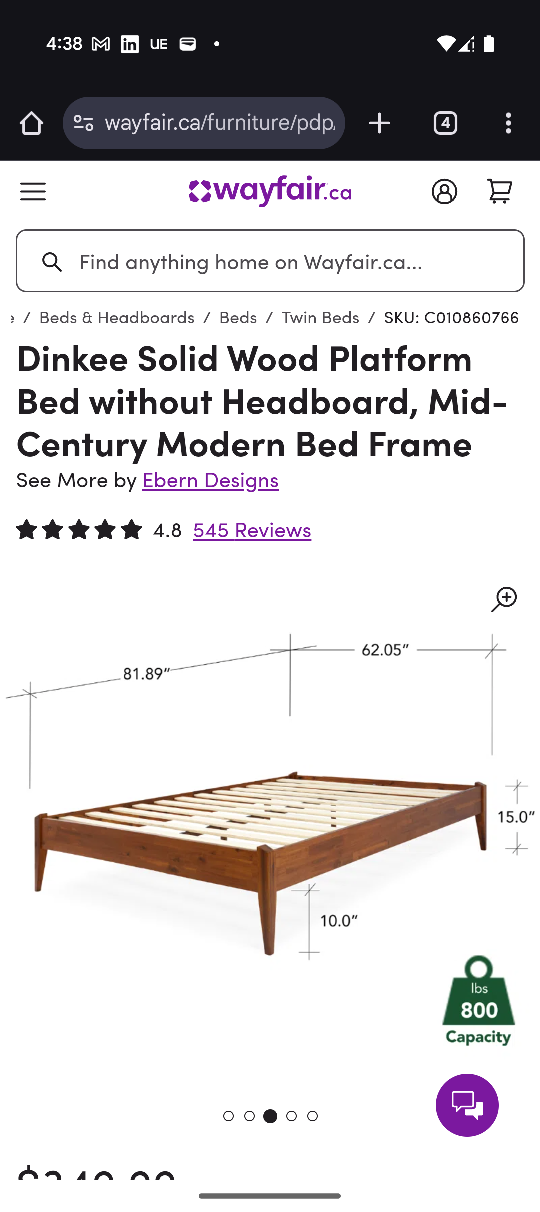 Solid wood Queen Platform Bed Frame - photo 2