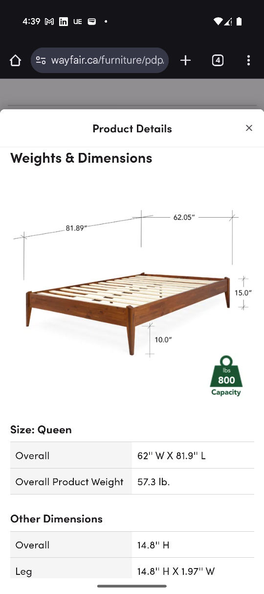 Solid wood Queen Platform Bed Frame - photo 4