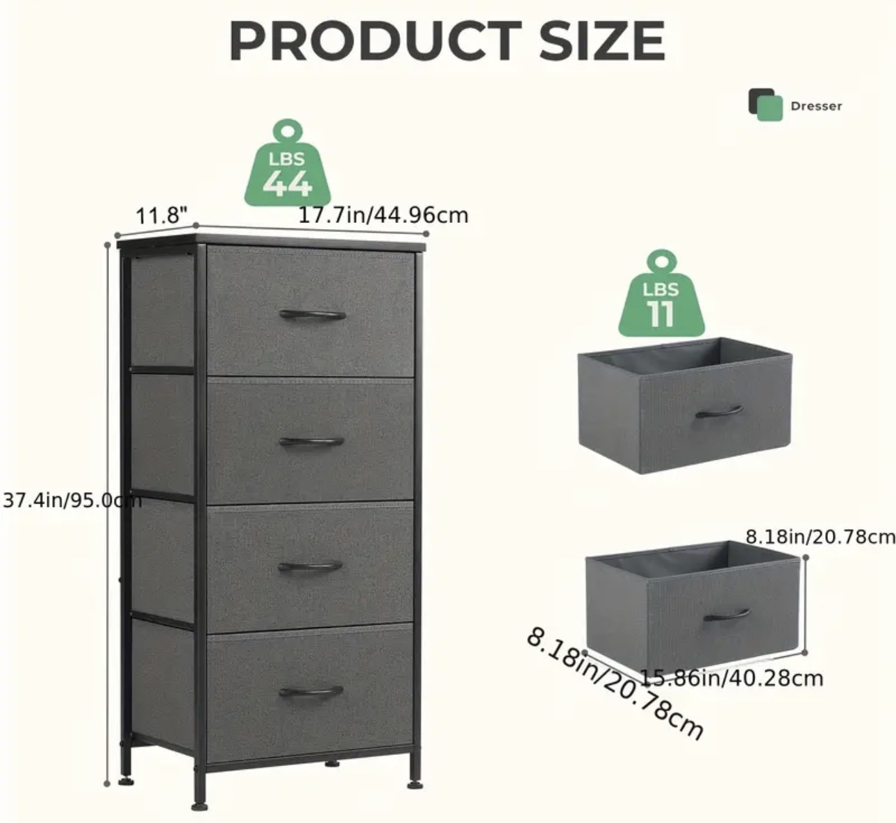 Fabric Dresser-Metal Frame,Wood Top - photo 2