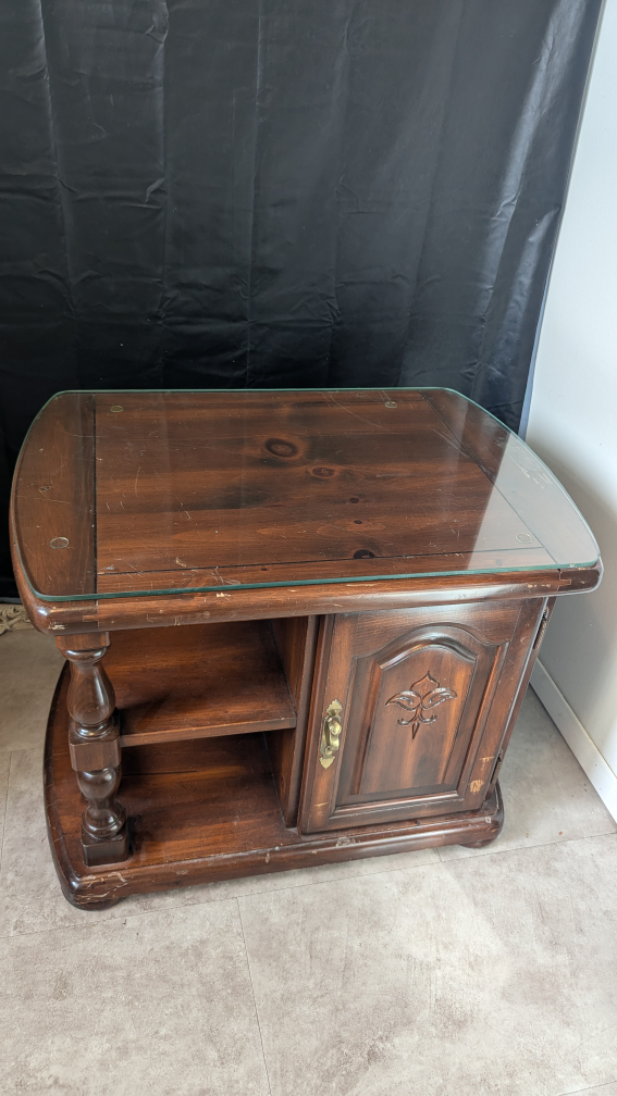 Wooden End Table with Glass Top