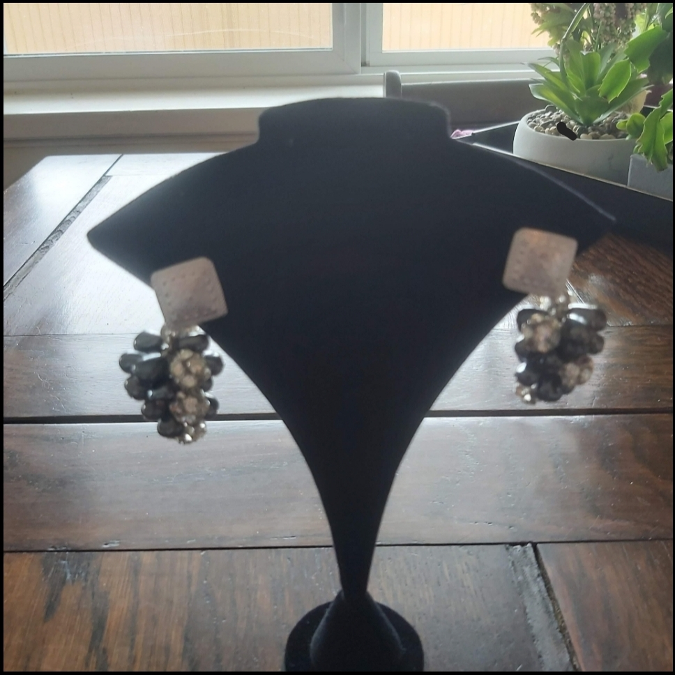 Vintage Silver Tone Crystal and Hematite Earrings - photo 2