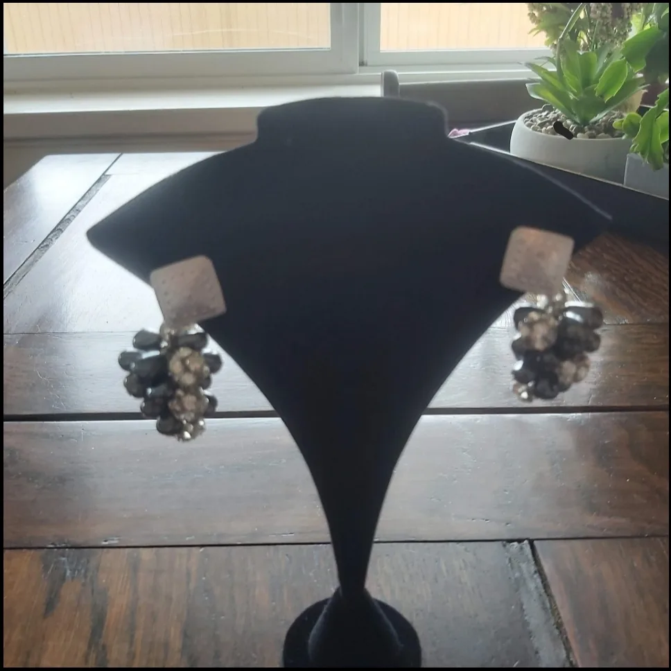 Vintage Silver Tone Crystal and Hematite Earrings image indicator(2)