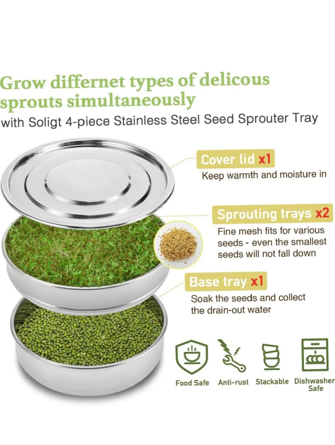 Soligt 4-Piece Stainless Steel Sprouting Tray image indicator(4)