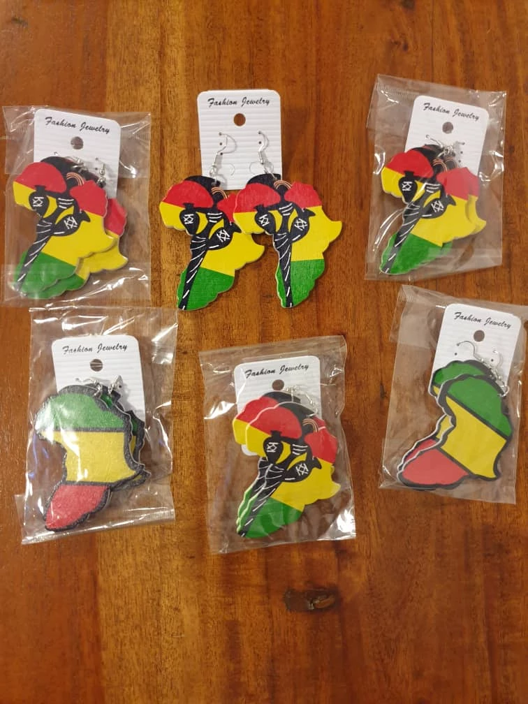 African Map Wooden Earrings