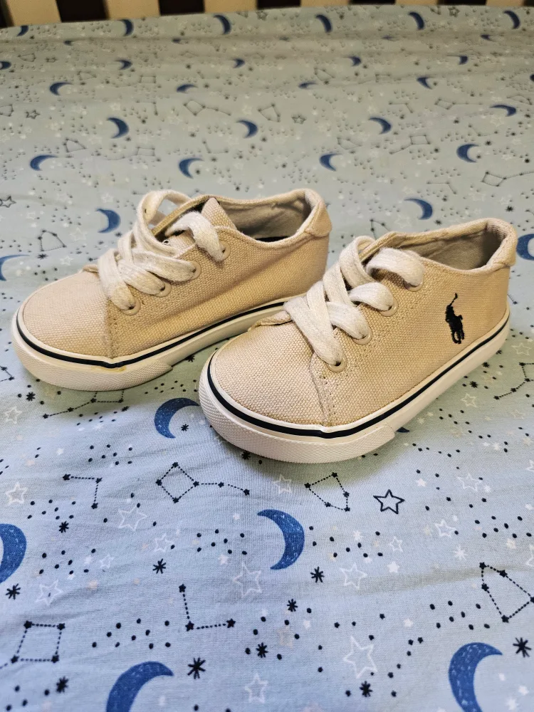Polo Ralph Lauren Beige Canvas Toddler Sneakers Size 6C image indicator(2)