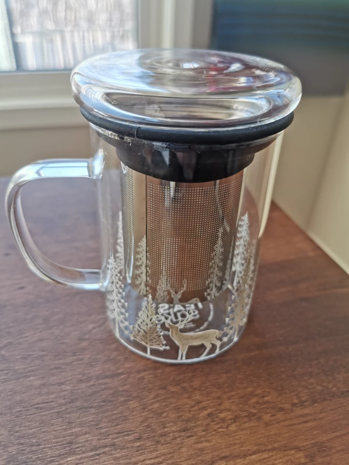 (NEW) Glass Tea or Coffee Mug with Infuser and Lid (13 oz)