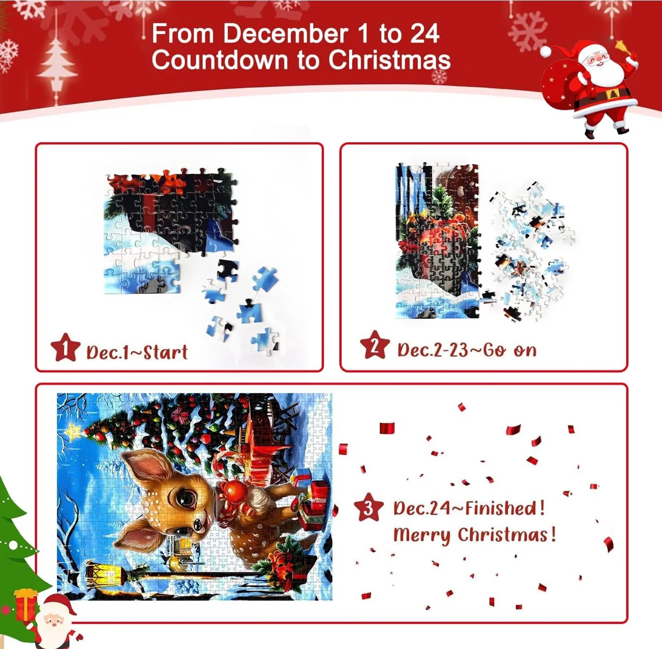 New* Christmas Advent Holiday Jigsaw Puzzle,24 Boxes image indicator(5)