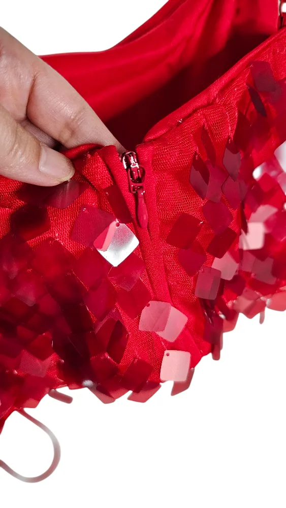 Swiftie Red Sequin Crop Top by House of Harlow image indicator(2)