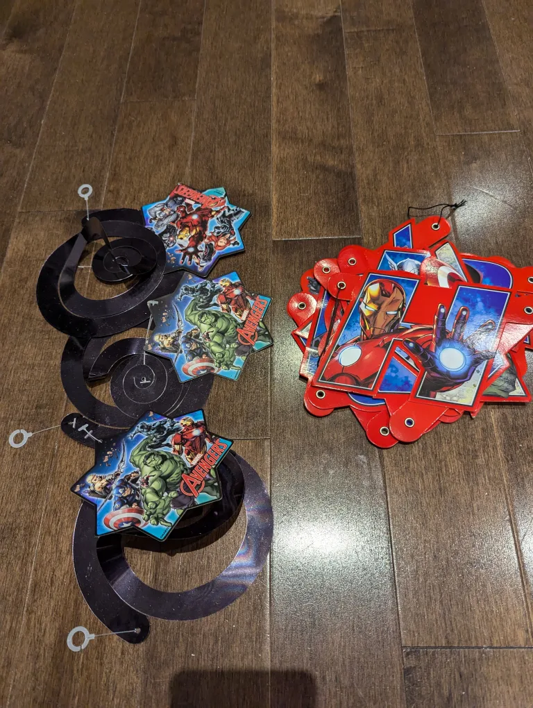 Avengers Happy Birthday Banner and hanging decorations thumbnail