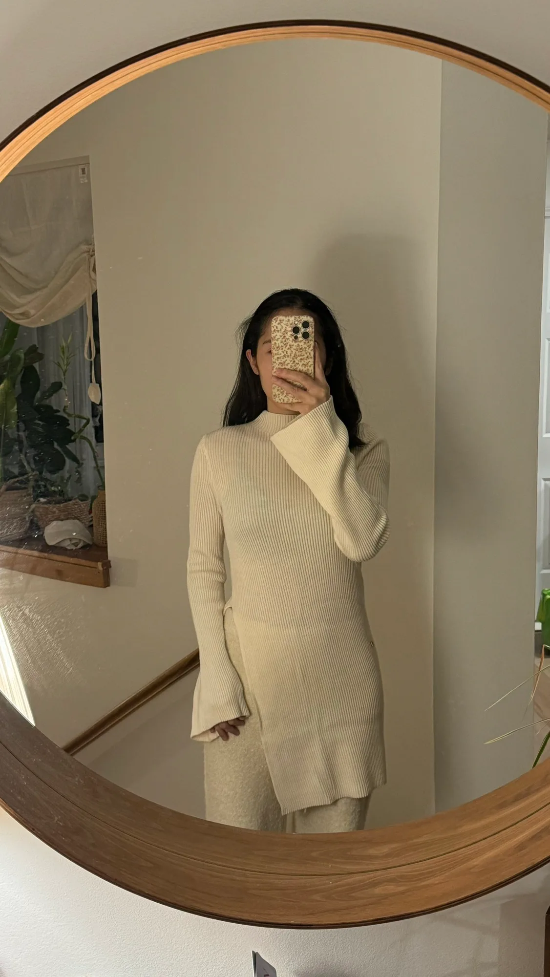 New! 100% wool creamy white wide-sleeves split sweater image indicator(3)