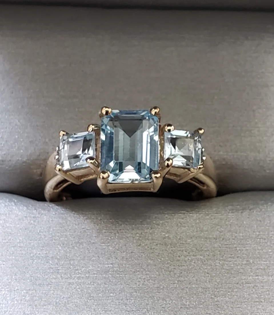 10k Gold ring People's  jewelry Aquamarine Diamonds sale $299 image indicator(8)