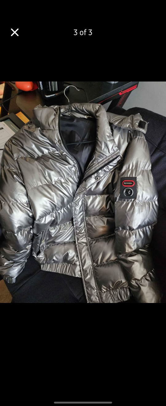 Silver Puffer Jacket with Hood