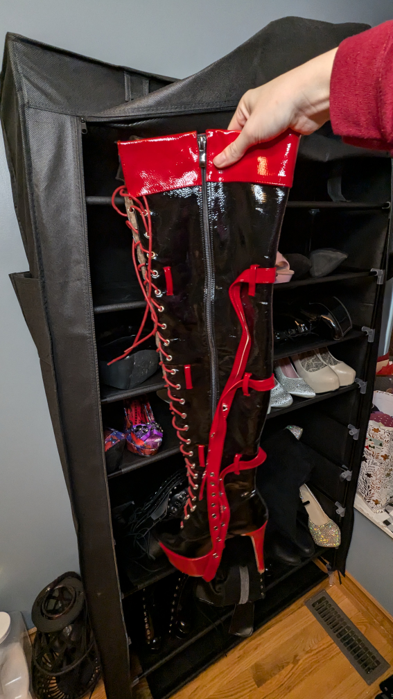 Black & Red Platform Thigh High Boots Sz 10 - photo 2