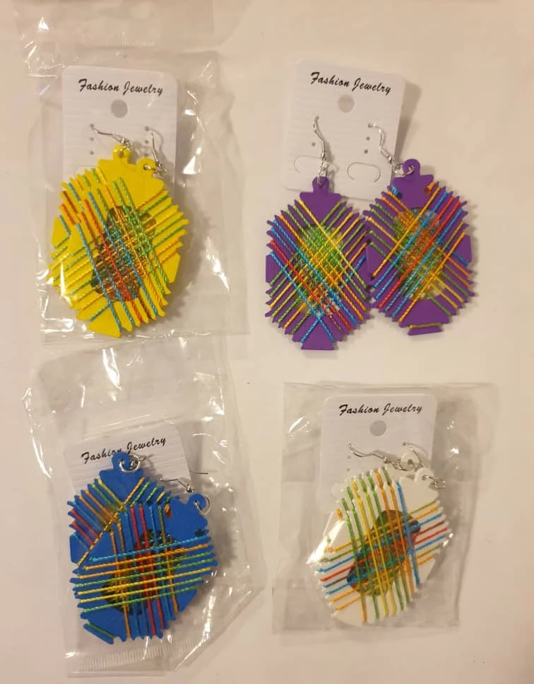 Colorful  Wooden Cross-Stitch Earrings