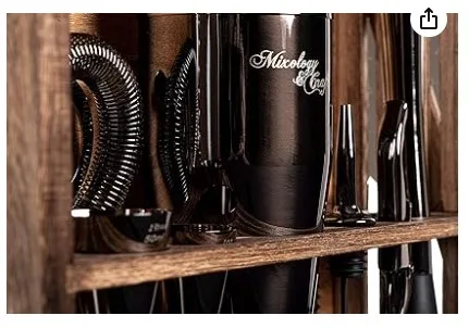 11 PCS Rustic Wood Stand BARTENDER Set GUN Metal Black image indicator(3)