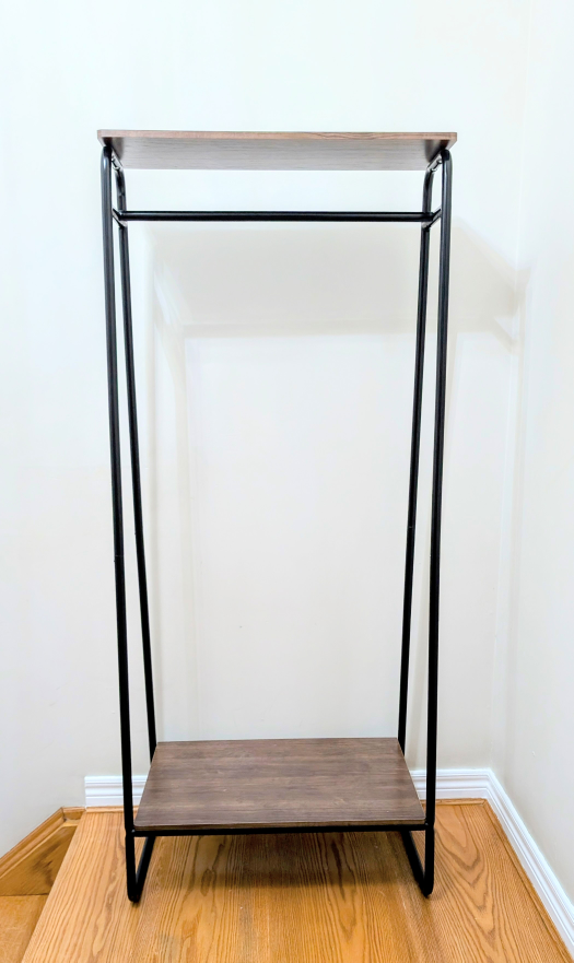 Black Metal Clothing Rack with Wooden Shelves