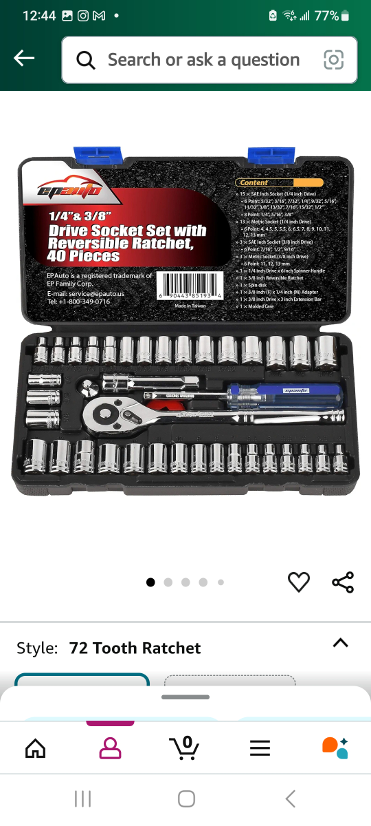 1/4 & 3/8 Drive Socket Set with 72 Tooth Reversible Ratchet