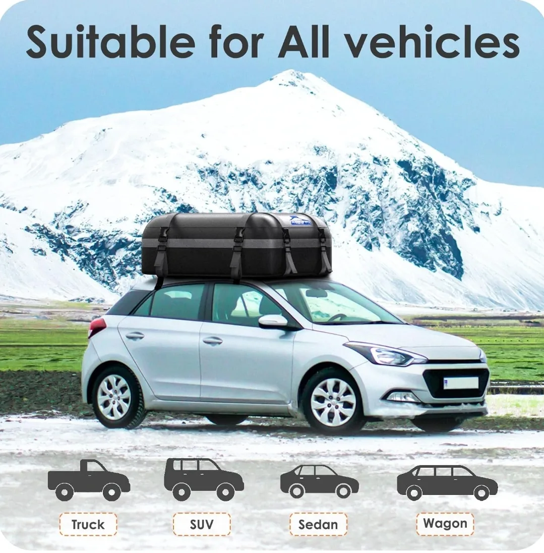 Roof Cargo Carrier 15 Cubic/425 L, 700D Waterproof w/ 6 Straps image indicator(6)