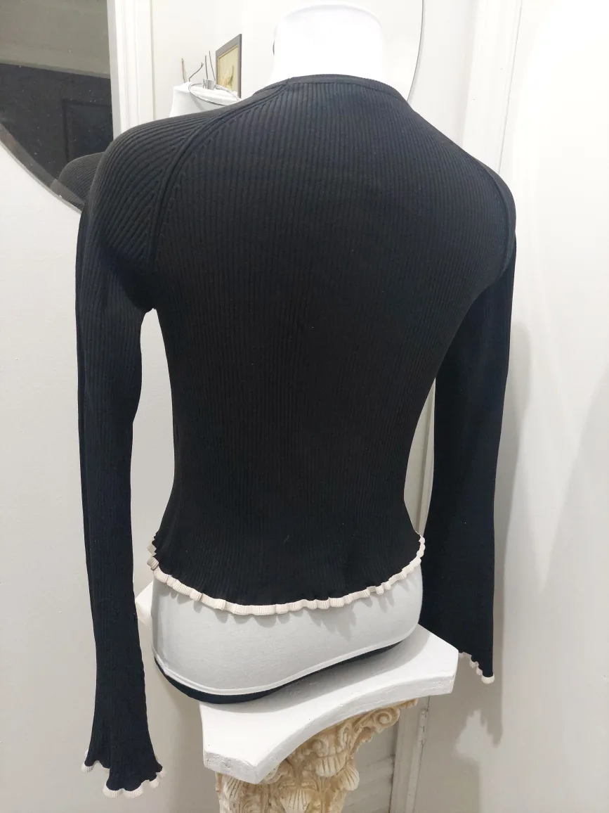 Youth or Pettite Zara Black Knit Top with White Trim image indicator(5)