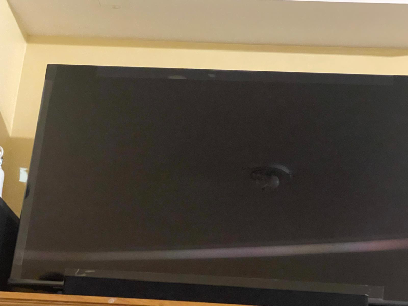 55-inch TV with sound bar and speaker
