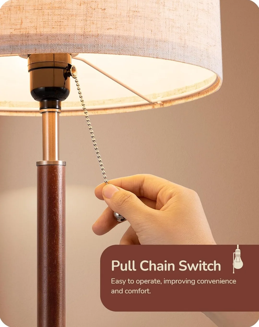 EDISHINE Mid Century Table Lamp, Solid Wood and Metal image indicator(3)