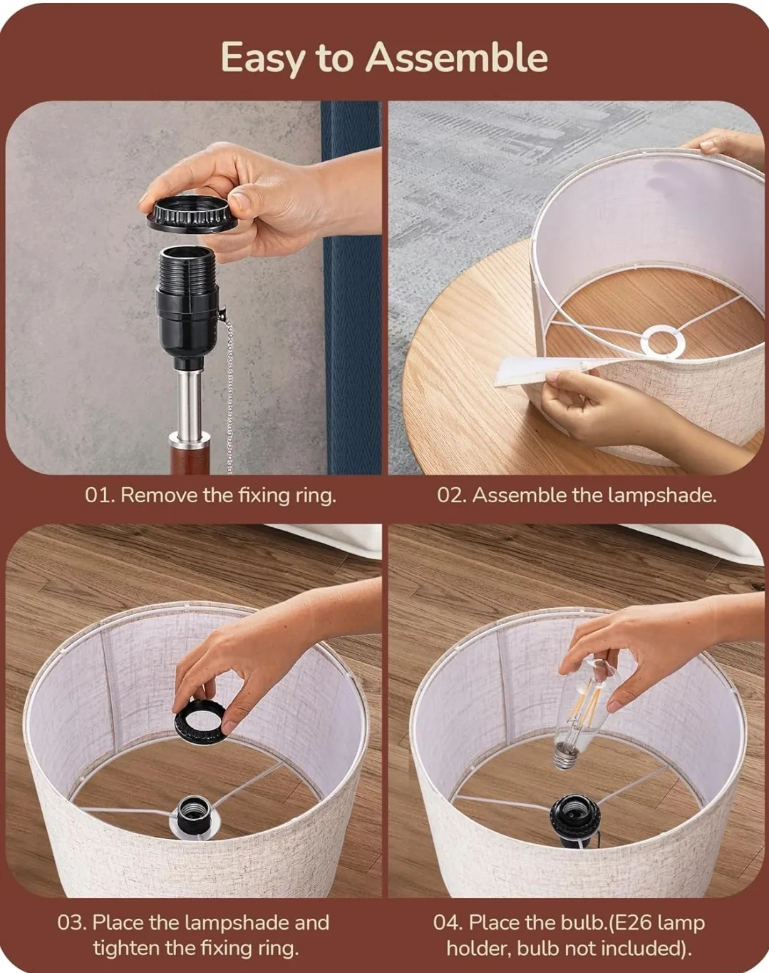 EDISHINE Mid Century Table Lamp, Solid Wood and Metal image indicator(5)