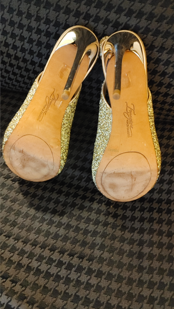 Gold Glitter Open Toe Heels (Size 10M) - photo 3