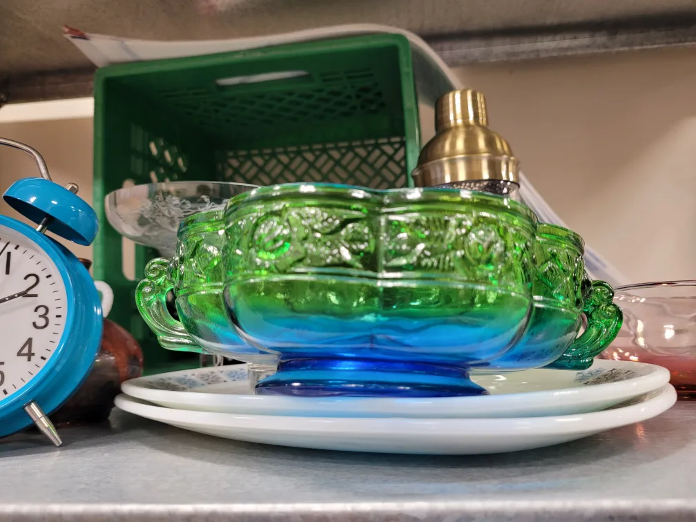 Vintage Green and Blue Glass Bowl thumbnail