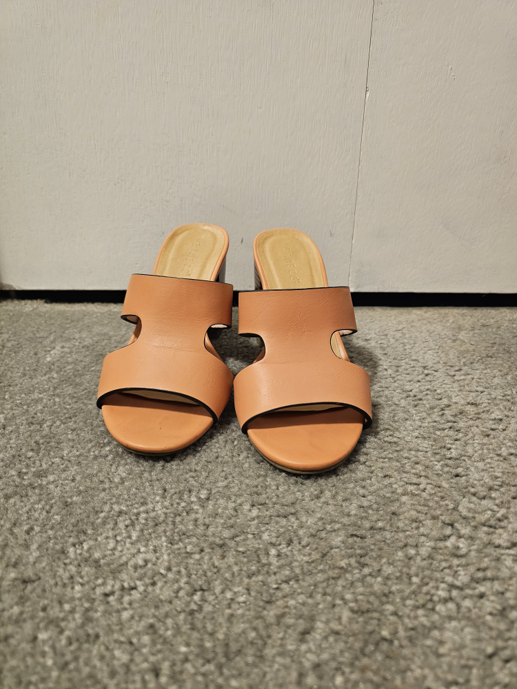 Orange Block Heel Mules