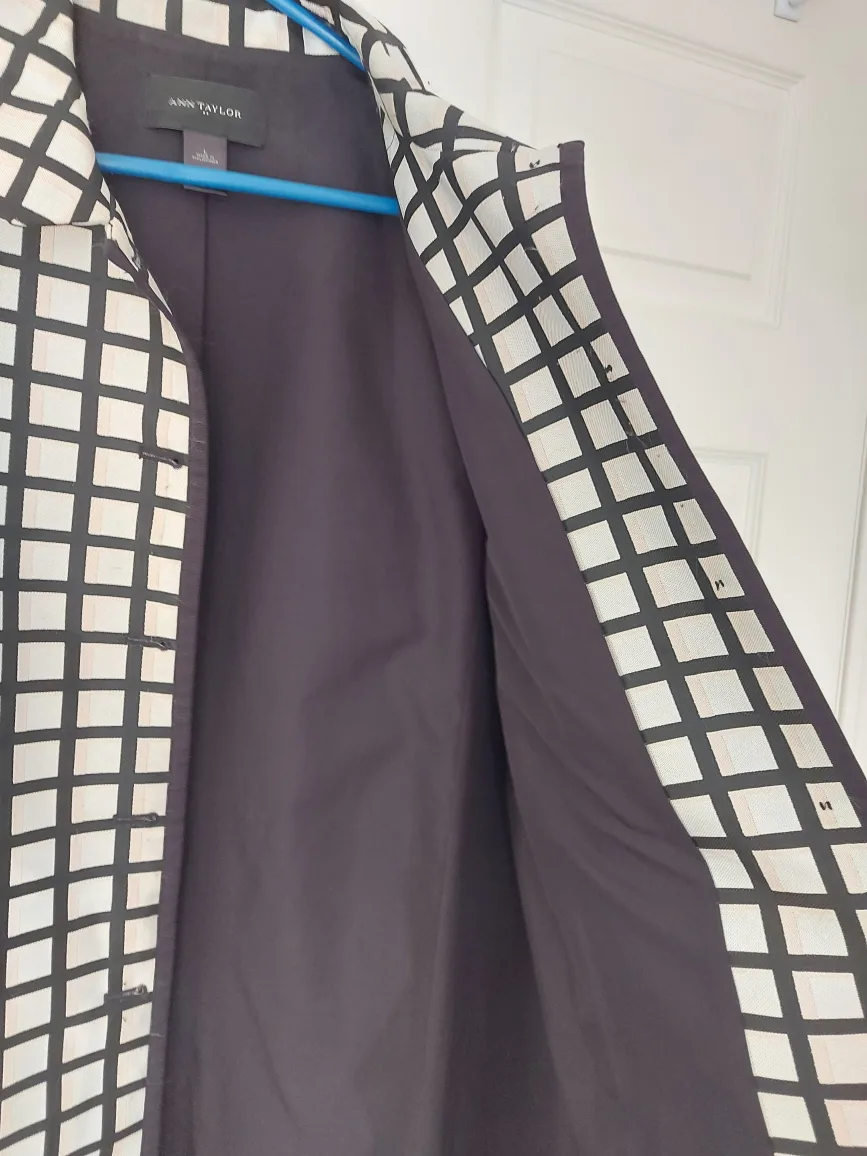 Ann Taylor Black and White Checked Coat image indicator(4)