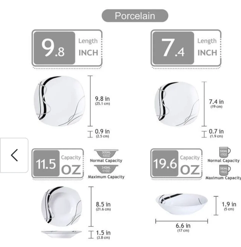 Porcelain Dinnerware Set 24 Piece - Black and Grey Design image indicator(2)