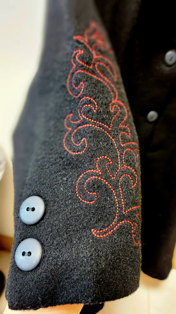 Black Wool Coat with Red Embroidery for 6 Y image indicator(2)