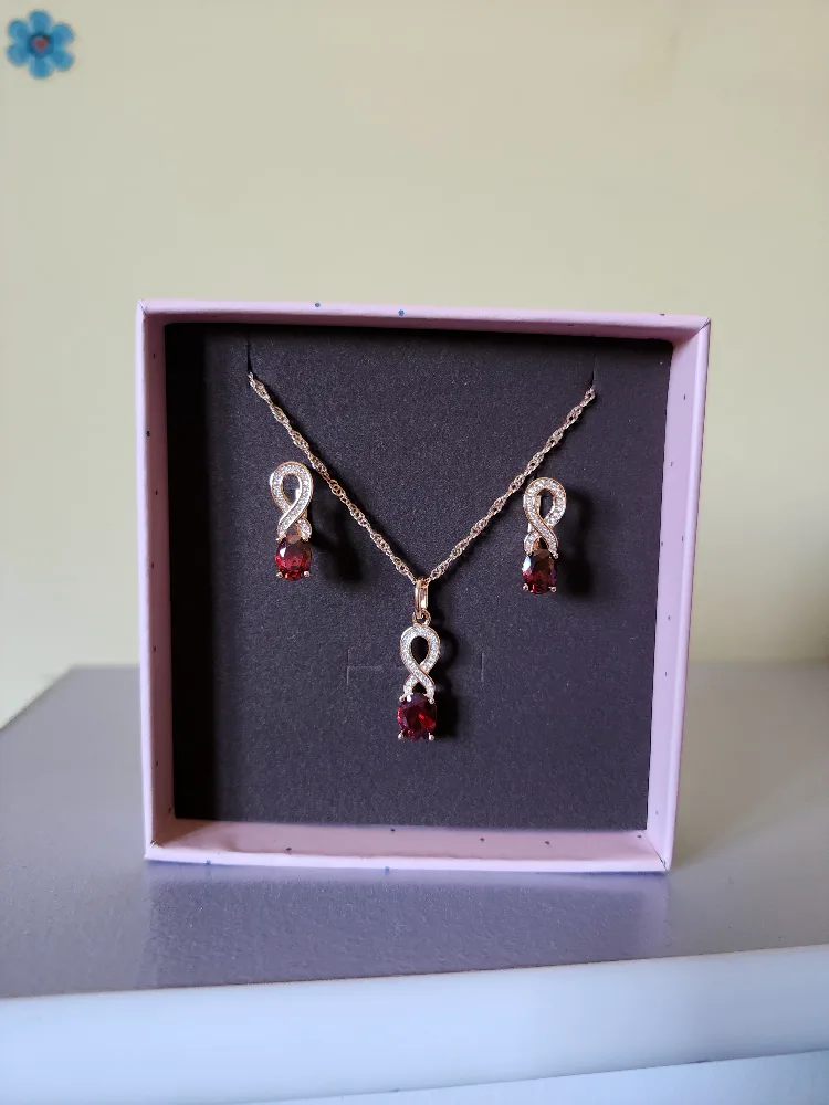 14K (585RG) Red Drop Gold Earrings & Necklace Set thumbnail