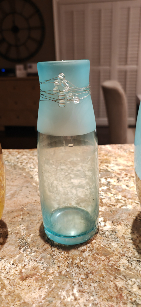 Blue Glass Vase with Wire and Beads